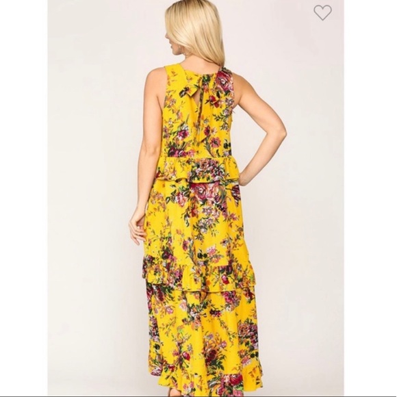 Yellow Floral ruffle maxi dress Gigio Yellow Maxi Dress - Picture 3 of 8
